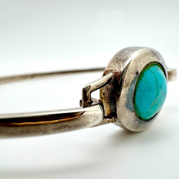 Vtg Taxco Sterling Silver Turquoise Bracelet Mexico 6.5 Inch - Picture 5 of 9